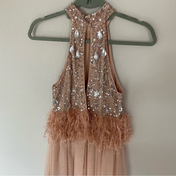 ASOS Pink Balletcore Sequin and Faux Feather Trim Midi Dress w Tulle Skirt US 0 - Picture 6 of 16